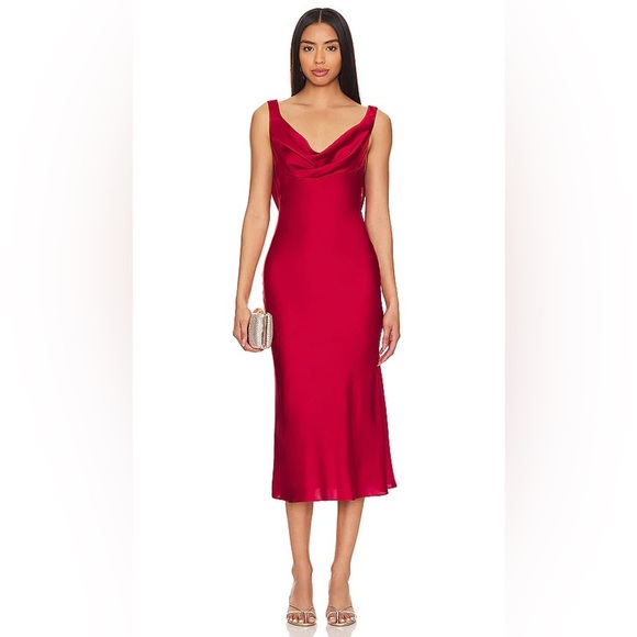 Katie May Heidi Satin Red Midi Dress XS B154 - Picture 1 of 5